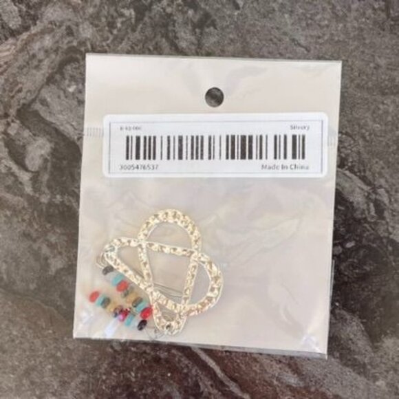 Silvertone Hammered Teardrop Earrings With Multicolor Synthetic Gem Beads 2" L - Picture 5 of 5